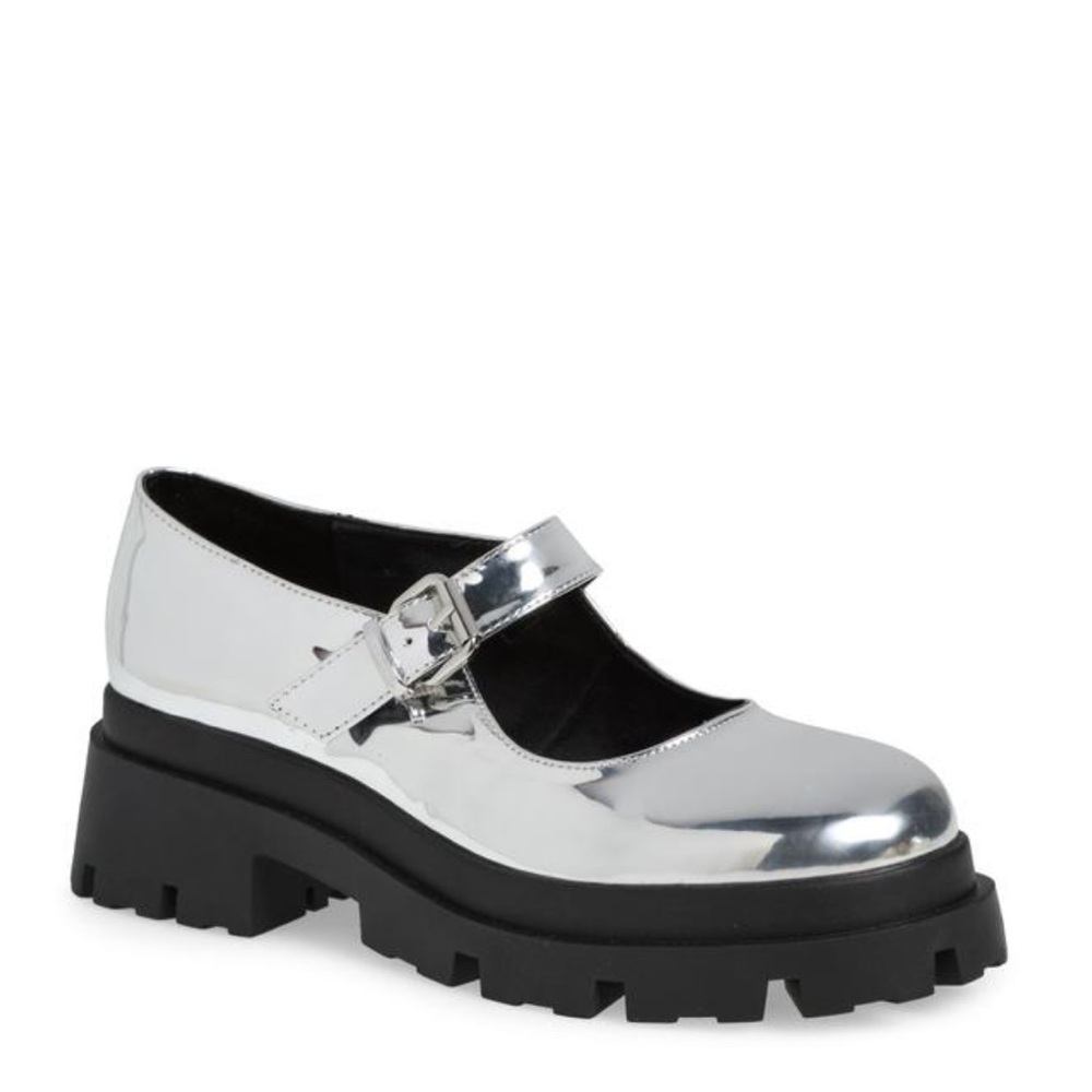 •STEVE MADDEN• “Divinna” Lug Sole Mary Jane Platform Shoes - Silver >> NWOB